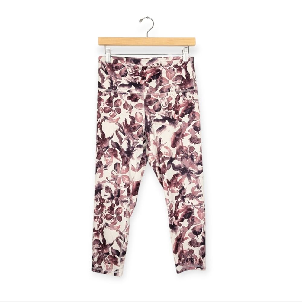 Balance Collection White Purple Floral Print High Rise Leggings Size M